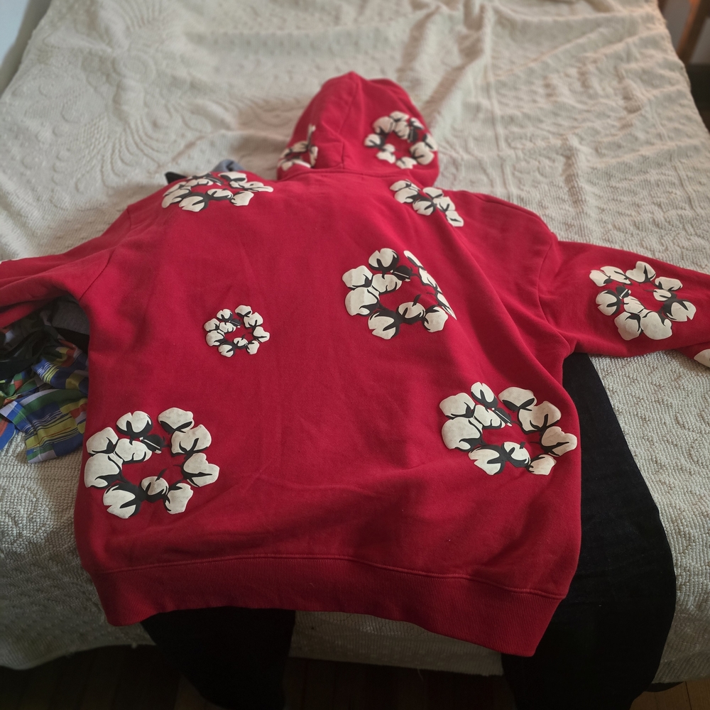 Mens Red Floral Puff Hoodie Jacket